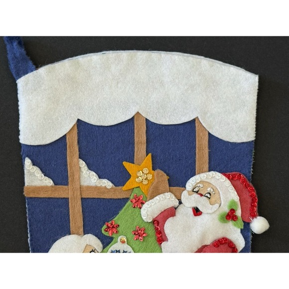 VTG 90s Paragon Finished Felt Christmas Stocking MR & MRS CLAUS DECORATING TREE - Picture 2 of 15